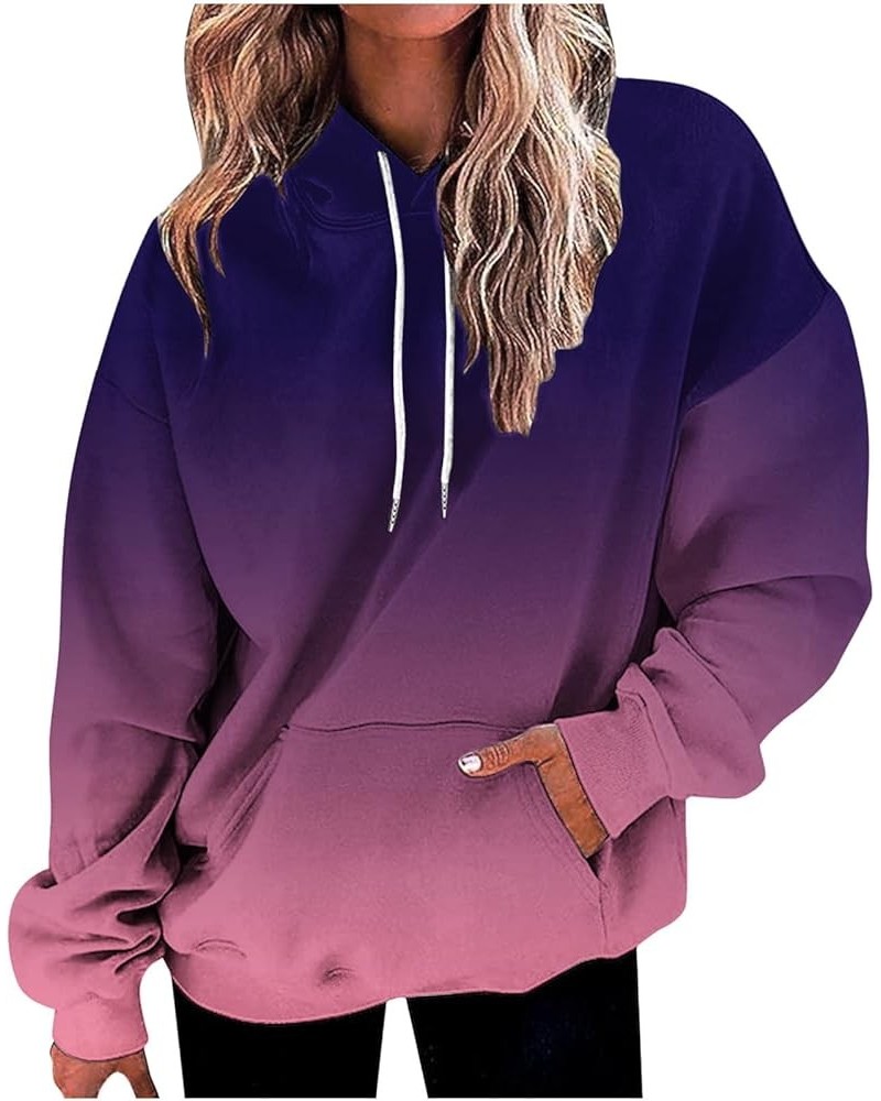 Womens Fall Fashion 2023 Hoodies Gradient Sweatshirt Long Sleeve Hooded Pullover Drawstring Tops with Pocket Loose Fit A08 Pu...