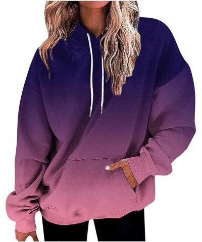 Womens Fall Fashion 2023 Hoodies Gradient Sweatshirt Long Sleeve Hooded Pullover Drawstring Tops with Pocket Loose Fit A08 Pu...