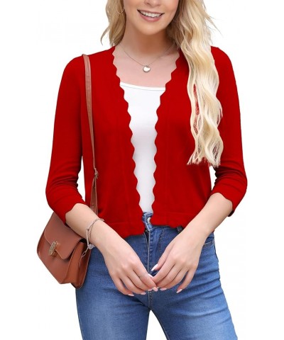 Women's 3/4 Sleeve Cropped Cardigan Sweaters Knit Open Front Bolero Short Shrugs for Dresses Red $12.09 Sweaters