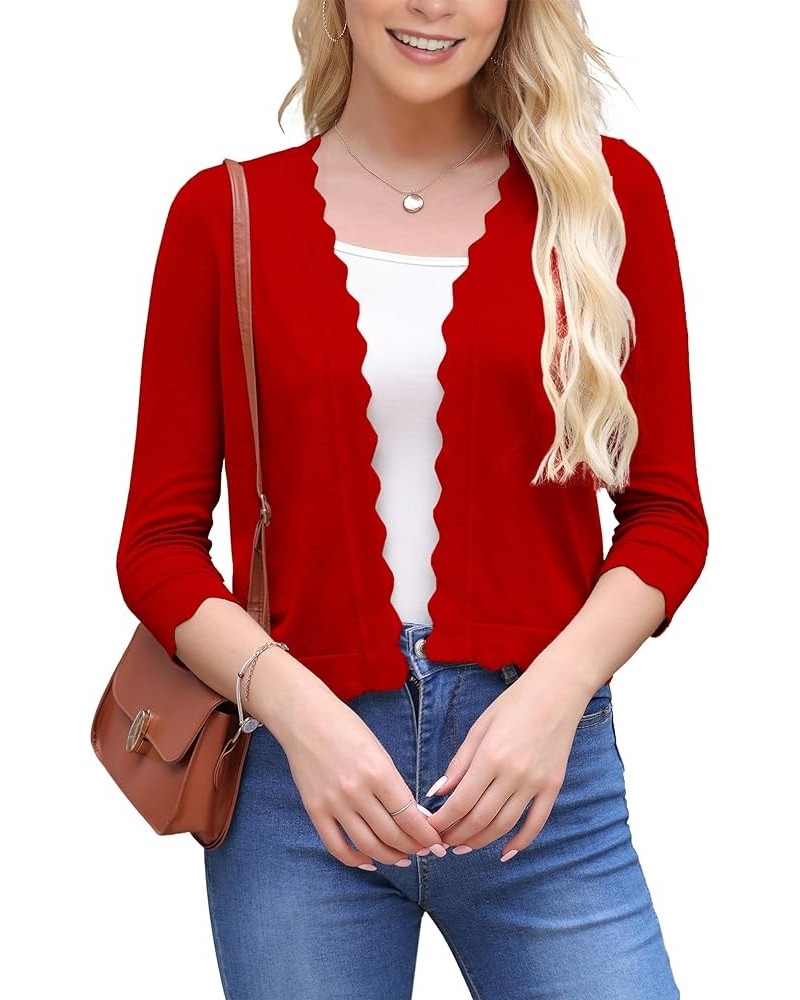 Women's 3/4 Sleeve Cropped Cardigan Sweaters Knit Open Front Bolero Short Shrugs for Dresses Red $12.09 Sweaters