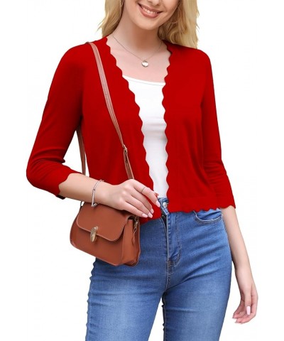 Women's 3/4 Sleeve Cropped Cardigan Sweaters Knit Open Front Bolero Short Shrugs for Dresses Red $12.09 Sweaters