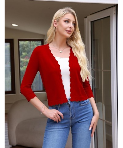 Women's 3/4 Sleeve Cropped Cardigan Sweaters Knit Open Front Bolero Short Shrugs for Dresses Red $12.09 Sweaters