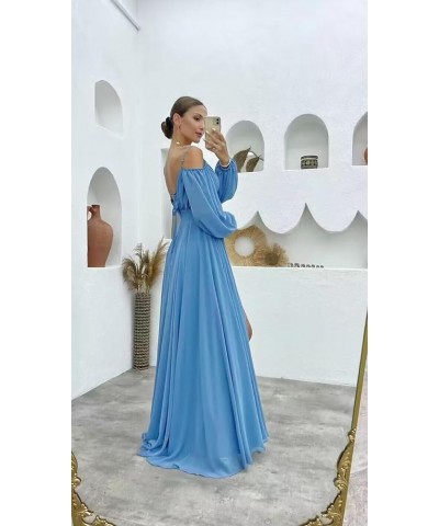 Women's Chiffon A-line Off Shoulder Bridesmaid Dresses with High Split Sweetheart Spaghetti Straps Evening Dress Mint Green $...