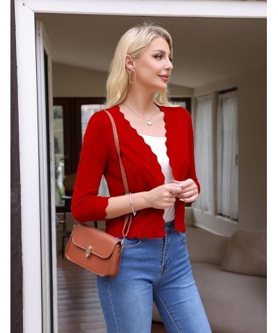 Women's 3/4 Sleeve Cropped Cardigan Sweaters Knit Open Front Bolero Short Shrugs for Dresses Red $12.09 Sweaters