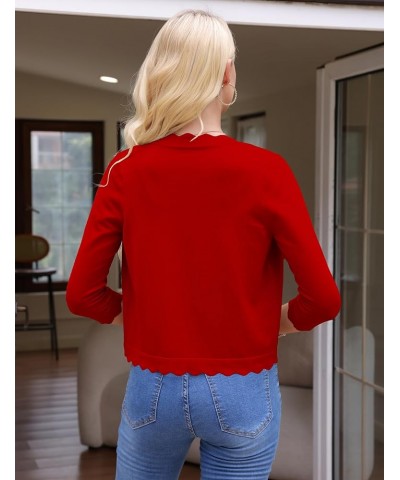 Women's 3/4 Sleeve Cropped Cardigan Sweaters Knit Open Front Bolero Short Shrugs for Dresses Red $12.09 Sweaters