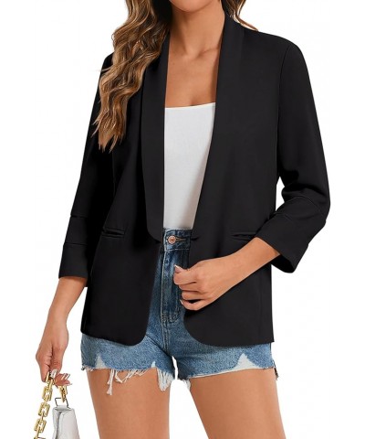 Women's 2024 Casual Blazers 3/4 Sleeves Lightweight Business Work Blazer Jackets with Pockets Black $15.51 Blazers