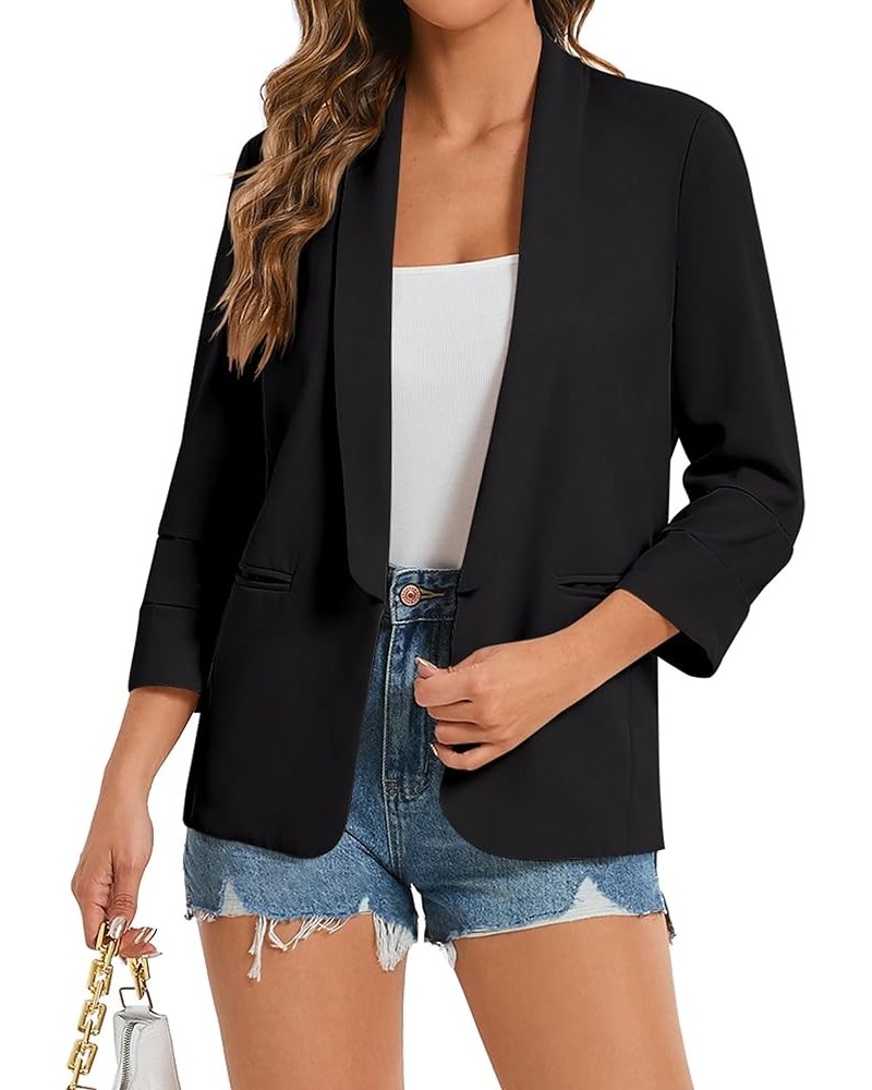 Women's 2024 Casual Blazers 3/4 Sleeves Lightweight Business Work Blazer Jackets with Pockets Black $15.51 Blazers