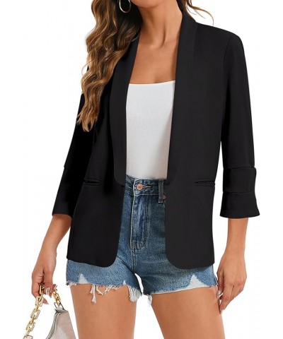 Women's 2024 Casual Blazers 3/4 Sleeves Lightweight Business Work Blazer Jackets with Pockets Black $15.51 Blazers