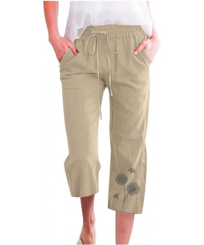 Women's Cotton Linen Capri Trousers Floral Graphic Casual Relaxed Summer Pants High Waist Stylish Daily Capris Beige $9.35 Ot...