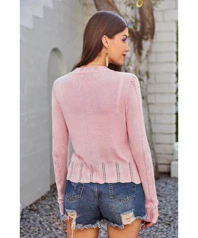 Women's Lightweight Cropped Crochet Cardigan Sweaters Summer Long Sleeve Hollow Out Knit V Neck Bolero Shrug Light Pink $17.8...