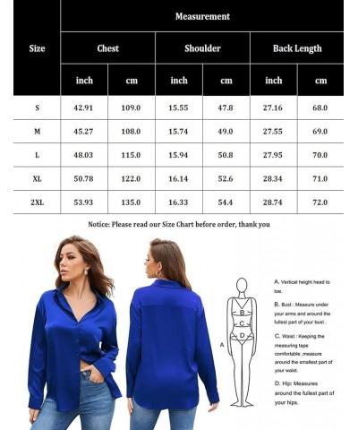 Women Satin Shirts Button Down Blouse Casual Long Sleeve Silk Blouse Office Work Top Royal Blue $12.47 Blouses