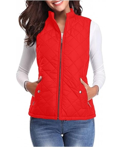 Women's Quilted Vest, Puffer Sleeveless Jacket for Women, Stand Collar Lightweight Zip Padded Gilet Warm Waistcoat Red $11.51...