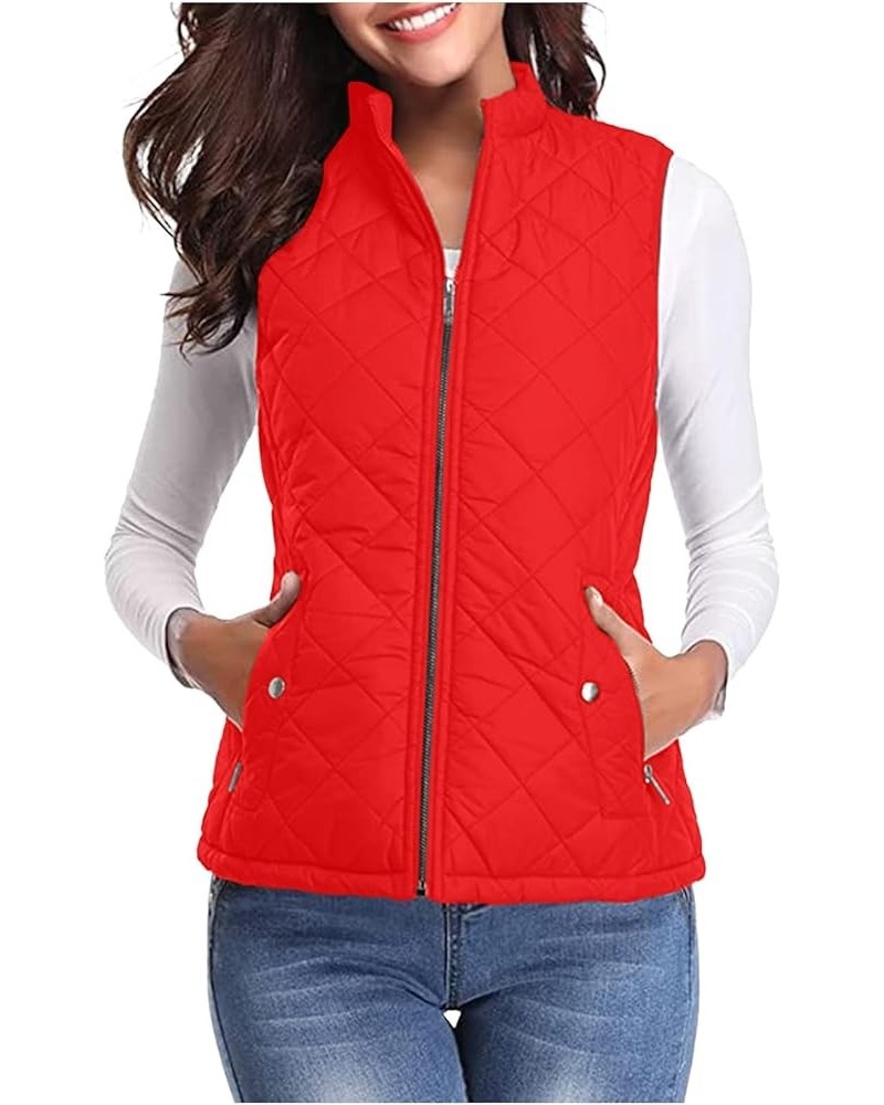 Women's Quilted Vest, Puffer Sleeveless Jacket for Women, Stand Collar Lightweight Zip Padded Gilet Warm Waistcoat Red $11.51...