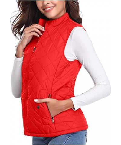 Women's Quilted Vest, Puffer Sleeveless Jacket for Women, Stand Collar Lightweight Zip Padded Gilet Warm Waistcoat Red $11.51...