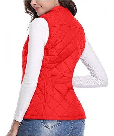 Women's Quilted Vest, Puffer Sleeveless Jacket for Women, Stand Collar Lightweight Zip Padded Gilet Warm Waistcoat Red $11.51...