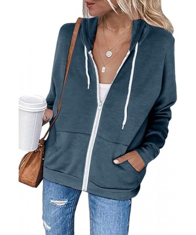 Hoodies for Women Zip UP Hooded Sweatshirts Fall Fashion 2023 Long Sleeve Drawstring Tops Casual Lightweight Jackets A03-navy...