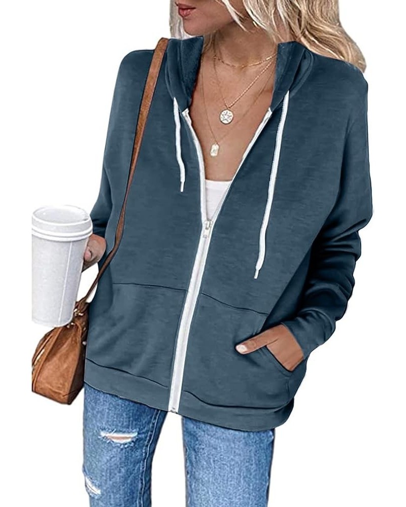 Hoodies for Women Zip UP Hooded Sweatshirts Fall Fashion 2023 Long Sleeve Drawstring Tops Casual Lightweight Jackets A03-navy...