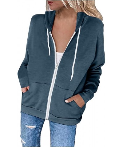 Hoodies for Women Zip UP Hooded Sweatshirts Fall Fashion 2023 Long Sleeve Drawstring Tops Casual Lightweight Jackets A03-navy...