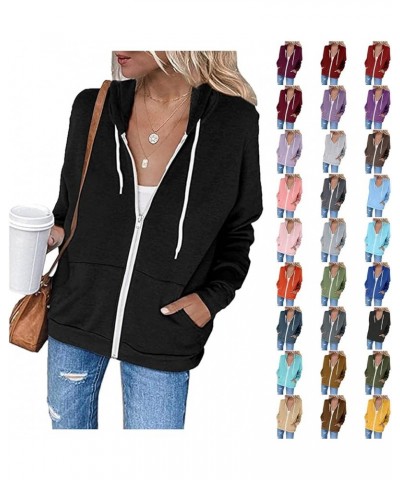 Hoodies for Women Zip UP Hooded Sweatshirts Fall Fashion 2023 Long Sleeve Drawstring Tops Casual Lightweight Jackets A03-navy...