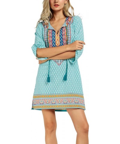 Women Bohemian Neck Tie Vintage Printed Ethnic Style Summer Shift Dress Pattern 18 $18.40 Dresses