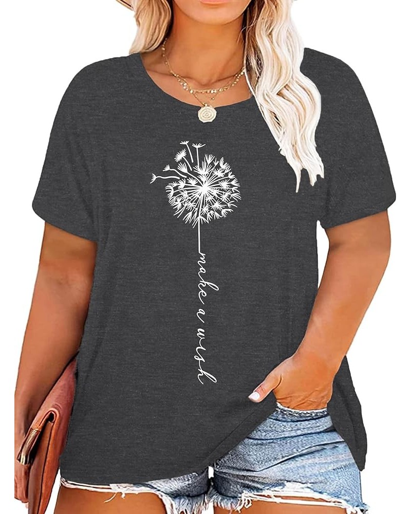 Plus Size Dandelion Shirt Women Inspirational Graphic Tee Spread Kindness Tshirt Women's Flower Tops Dark Grey1 $14.25 T-Shirts