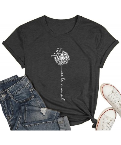 Plus Size Dandelion Shirt Women Inspirational Graphic Tee Spread Kindness Tshirt Women's Flower Tops Dark Grey1 $14.25 T-Shirts