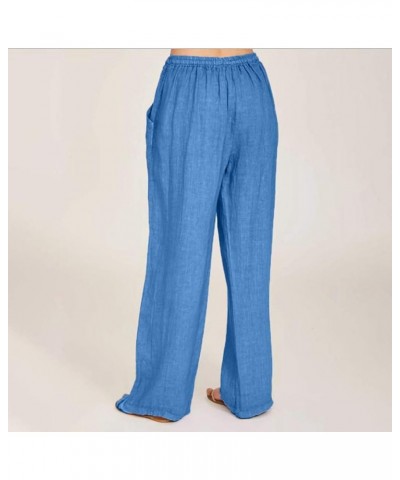 Womens Baggy Linen Beach Pants Cotton Drawstring Casual Trousers Summer Trendy Elastic Waist Wide Leg Palazzo Pant Blue 2 $4....