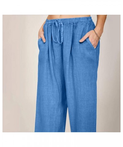 Womens Baggy Linen Beach Pants Cotton Drawstring Casual Trousers Summer Trendy Elastic Waist Wide Leg Palazzo Pant Blue 2 $4....