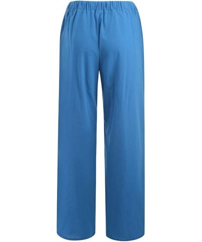 Womens Baggy Linen Beach Pants Cotton Drawstring Casual Trousers Summer Trendy Elastic Waist Wide Leg Palazzo Pant Blue 2 $4....