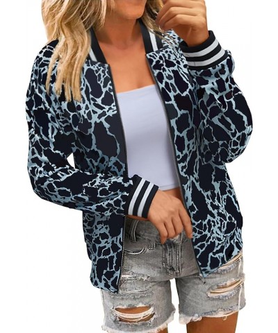 Women's Casual Floral Zip Up Bomber Jacket Coat Stand Collar Lightweight Short Outwear Tops 337 Blue Leopard $19.32 Jackets