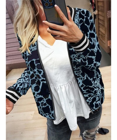 Women's Casual Floral Zip Up Bomber Jacket Coat Stand Collar Lightweight Short Outwear Tops 337 Blue Leopard $19.32 Jackets