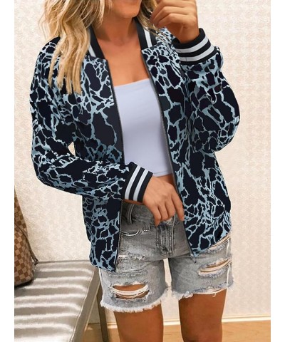 Women's Casual Floral Zip Up Bomber Jacket Coat Stand Collar Lightweight Short Outwear Tops 337 Blue Leopard $19.32 Jackets