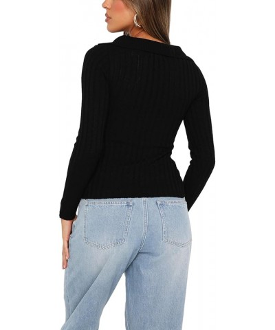 Womens Off Shoulder Y2K Tops Zipper Ribbed Knit Cropped Top Long Sleeve Slim Fit Fairy Shirts Knitwear Hollow Out Black $13.3...