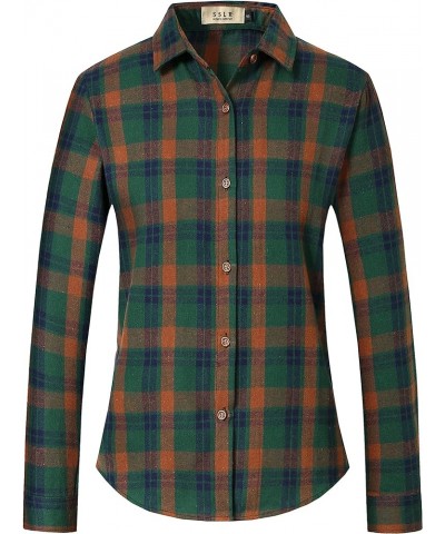 Flannel Shirts Womens Long Sleeve Button Down Plaid Shirts Casual Green Blue Flannel $20.07 Blouses