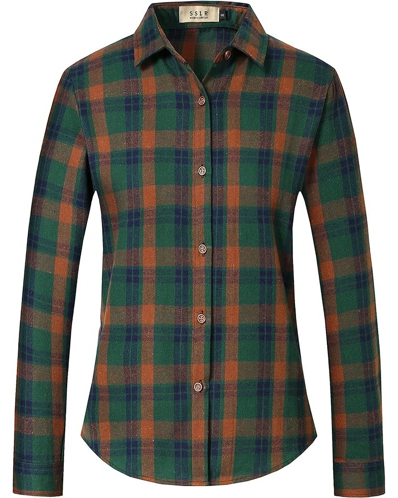 Flannel Shirts Womens Long Sleeve Button Down Plaid Shirts Casual Green Blue Flannel $20.07 Blouses