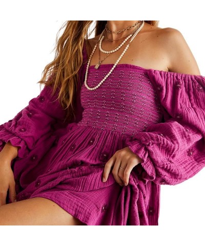 Women Boho Deep V Neck Puff Sleeve Maxi Dress Casual Floral Chiffon Tiered Flowy Swing Party Long Dress Square Neck Rose Purp...