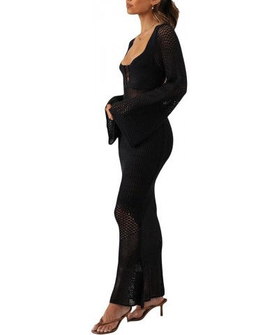 Women's Knit Bodycon Long Dress Casual Long Sleeve Backless Skinny Dress Slim Fitted Sweater Dress Party Clubwear C Black $14...