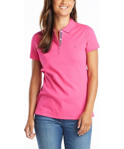 Women's 3-Button Short Sleeve Breathable 100% Cotton Polo Shirt Leis Pink $14.88 Shirts