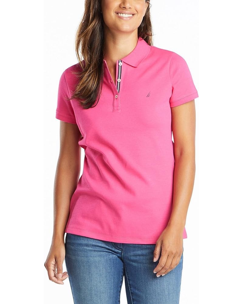 Women's 3-Button Short Sleeve Breathable 100% Cotton Polo Shirt Leis Pink $14.88 Shirts