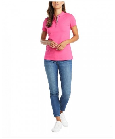 Women's 3-Button Short Sleeve Breathable 100% Cotton Polo Shirt Leis Pink $14.88 Shirts