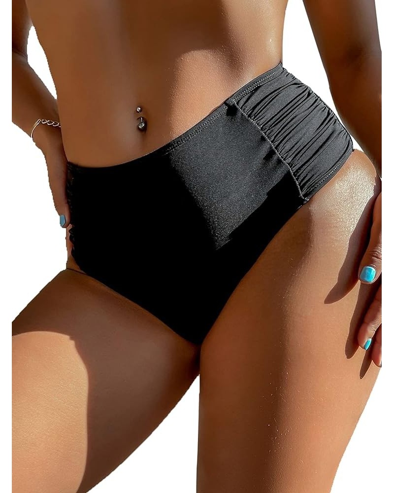 Women's V Cut High Waisted Bikini Bottom Ruched Butt High Leg Cut Swimsuit Bathing Suit Bottoms Briefs Black 850 $10.79 Swims...