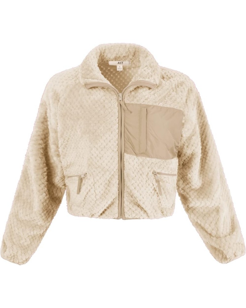 Women's Cropped Front Two Pocket Snap Quilted Padding Bomber Jacket Yawcjl0021 Cream $17.55 Jackets