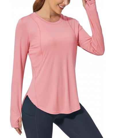 Women's Long Sleeve Workout Shirts UPF 50+ Sun Shirts Lightweight Quick Dry Outdoor Hiking Tops Pink $17.39 Activewear