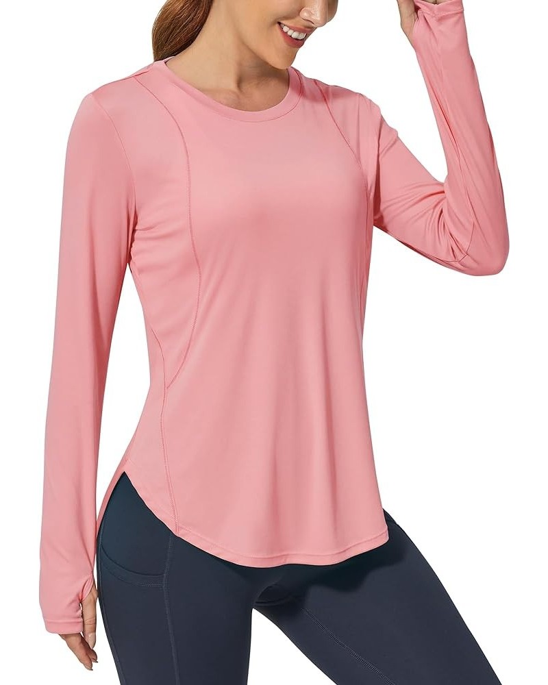 Women's Long Sleeve Workout Shirts UPF 50+ Sun Shirts Lightweight Quick Dry Outdoor Hiking Tops Pink $17.39 Activewear