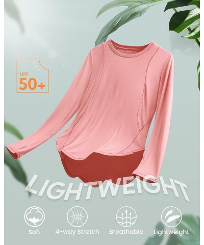 Women's Long Sleeve Workout Shirts UPF 50+ Sun Shirts Lightweight Quick Dry Outdoor Hiking Tops Pink $17.39 Activewear