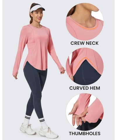 Women's Long Sleeve Workout Shirts UPF 50+ Sun Shirts Lightweight Quick Dry Outdoor Hiking Tops Pink $17.39 Activewear