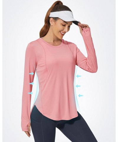 Women's Long Sleeve Workout Shirts UPF 50+ Sun Shirts Lightweight Quick Dry Outdoor Hiking Tops Pink $17.39 Activewear