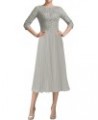 Mother of The Bride Dresses Tea Length Lace Evening Dress Pleated Chiffon Formal Gowns for Women Silver $32.68 Dresses