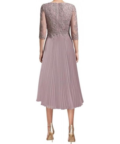 Mother of The Bride Dresses Tea Length Lace Evening Dress Pleated Chiffon Formal Gowns for Women Silver $32.68 Dresses