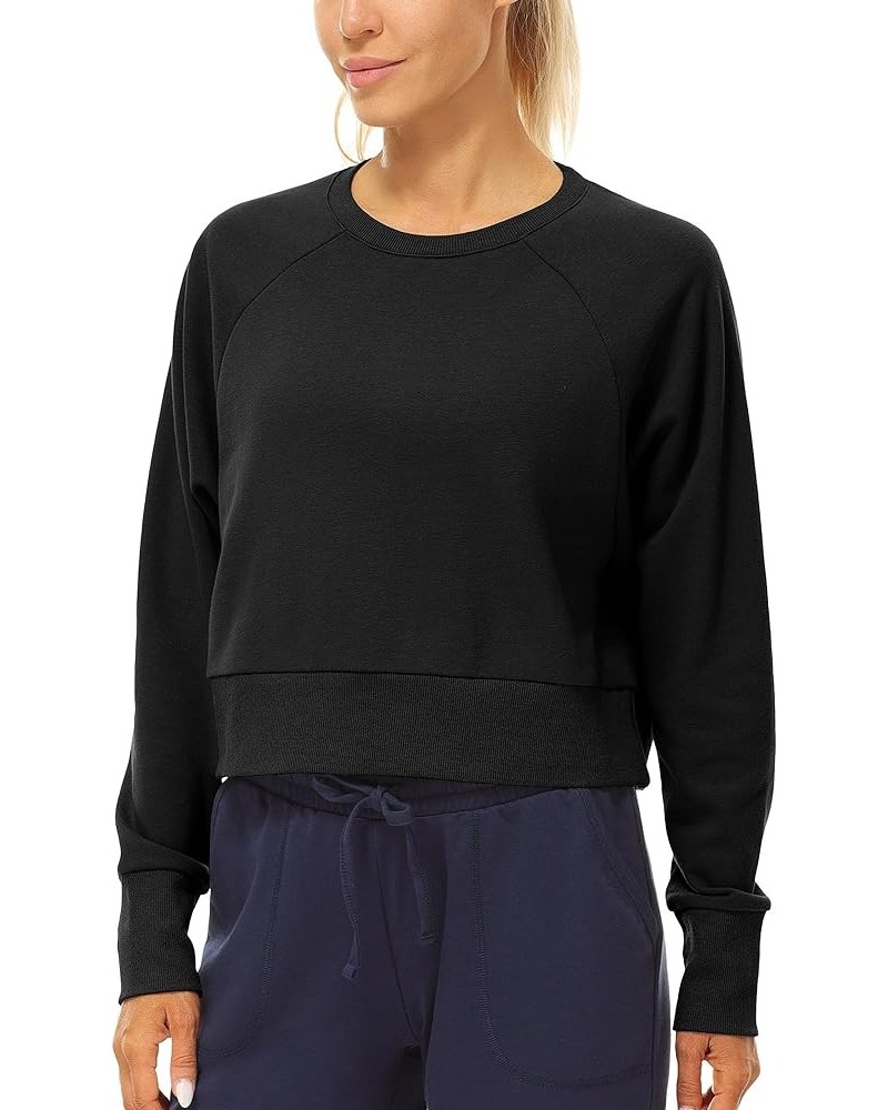 Cropped Crewneck Sweatshirt for Women, Casual Long Sleeve Pullover Tops for Spring Fall Winter Black $13.20 Hoodies & Sweatsh...